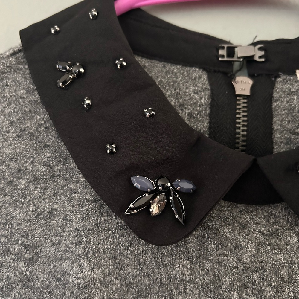 Loft Grey Dress with embellished Peter Pan collar